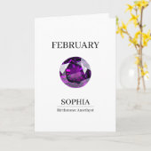February Amethyst Personalized Birthday Kaart (Gele Bloem)