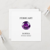February Amethyst Personalized Birthday Kaart (Voorkant / Achterkant in situ)