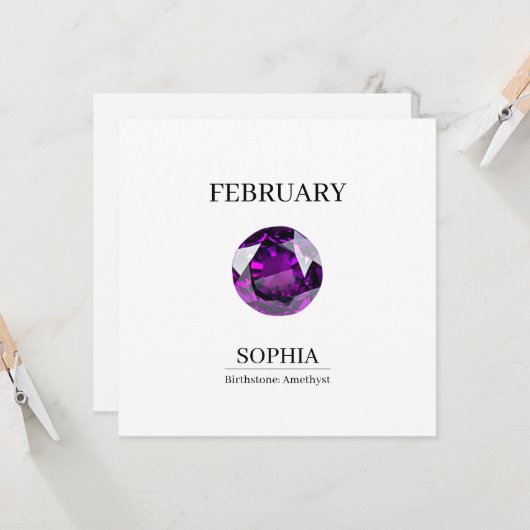 February Amethyst Personalized Birthday Kaart (Voorkant / Achterkant in situ)