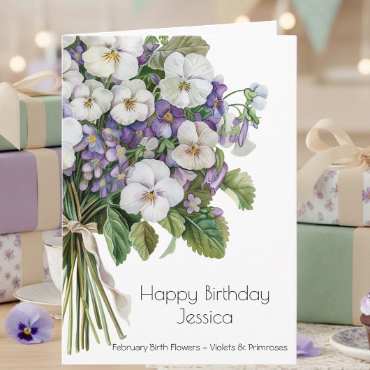 February Birth Flower Birthday Card | Violets Kaart