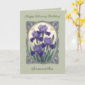 February Birth Flower Iris Flowers Art Nouveau Sty Kaart (Gele Bloem)
