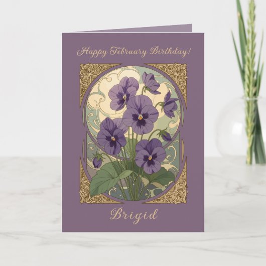 February Birth Flower Violet Viola Art Nouveau Sty Kaart (Voorkant)