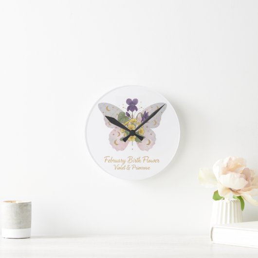 February Birth Flower Wall Clock Ronde Klok (Huis)