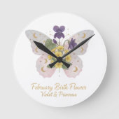 February Birth Flower Wall Clock Ronde Klok (Voorkant)