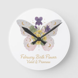 February Birth Flower Wall Clock Ronde Klok