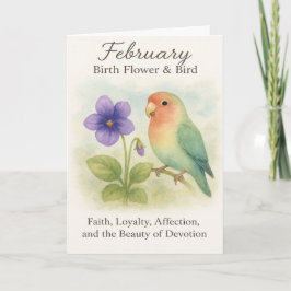 February Birthday Christian Floral Love Bird Kaart