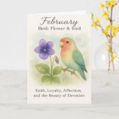 February Birthday Christian Floral Love Bird Kaart (Gele Bloem)