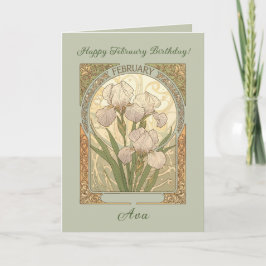 February Birthday Iris Flowers Art Nouveau Style Kaart