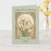February Birthday Iris Flowers Art Nouveau Style Kaart (Gele Bloem)