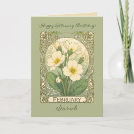 February Birthday Primrose Flowers Art Nouveau Sty Kaart