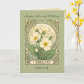 February Birthday Primrose Flowers Art Nouveau Sty Kaart (Gele Bloem)