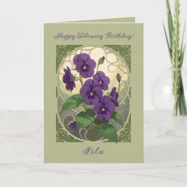 February Birthday Viola Flowers Art Nouveau Style Kaart