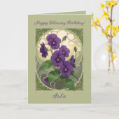 February Birthday Viola Flowers Art Nouveau Style Kaart (Gele Bloem)