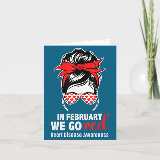 February Go Red Messy Bun Awareness Ribbon Kaart (Voorkant)