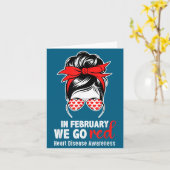 February Go Red Messy Bun Awareness Ribbon Kaart (Gele Bloem)