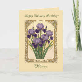 February Irises Birth Flower Art Nouveau Style Kaart