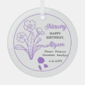 February Primrose | Amethist Verjaardag Keepsake Glas Ornament (Voorkant)