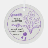 February Primrose | Amethist Verjaardag Keepsake Glas Ornament (Achterkant)