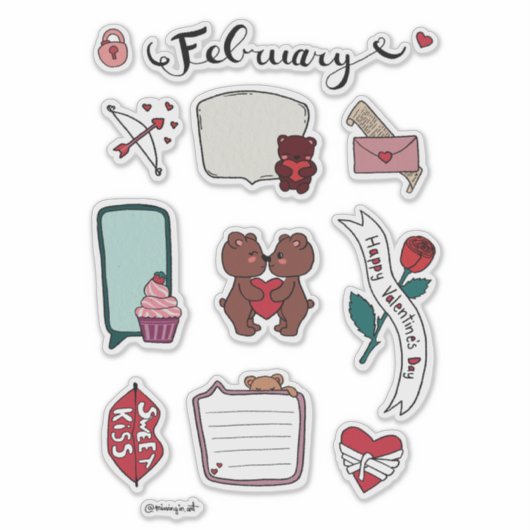 February Sticker Sheet – Sweet Bears & Love Vibes (Voorkant)