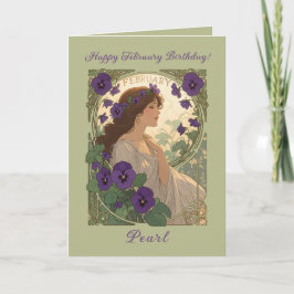 February Viola Birth Flower Art Nouveau Style Kaart