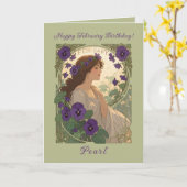 February Viola Birth Flower Art Nouveau Style Kaart (Gele Bloem)