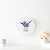 February Violet Birth Flowe Clock Watercolor Ronde Klok (Huis)