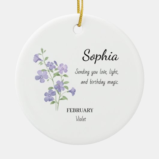 February Violet Personalized Birthday Keramisch Ornament (Voorkant)