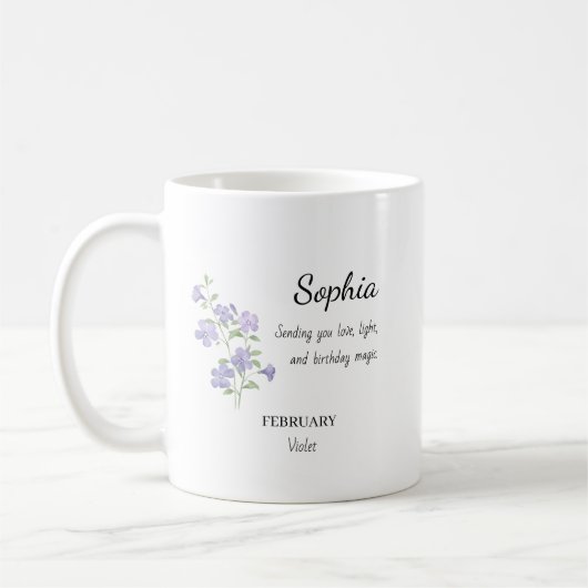 February Violet Personalized Birthday Koffiemok (Links)