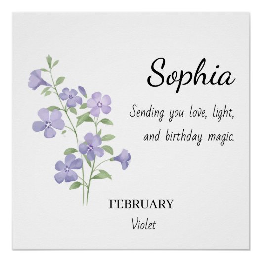 February Violet Personalized Birthday Perfect Poster (Voorkant)