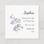 February Violet Personalized Birthday Vierkante Visitekaartje (Voorkant)