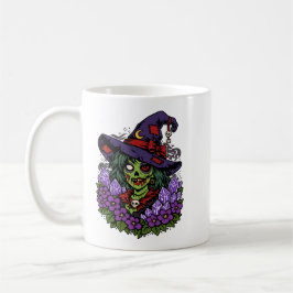 February Zombie Witch with Gems and Flowers Koffiemok