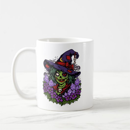 February Zombie Witch with Gems and Flowers Koffiemok (Links)