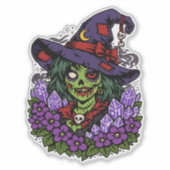 February Zombie Witch with Gems and Flowers Sticker (Voorkant)