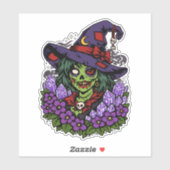 February Zombie Witch with Gems and Flowers Sticker (Vel)