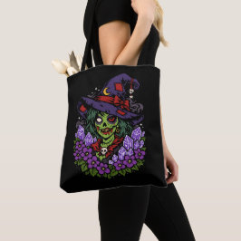 February Zombie Witch with Gems and Flowers Tote Bag