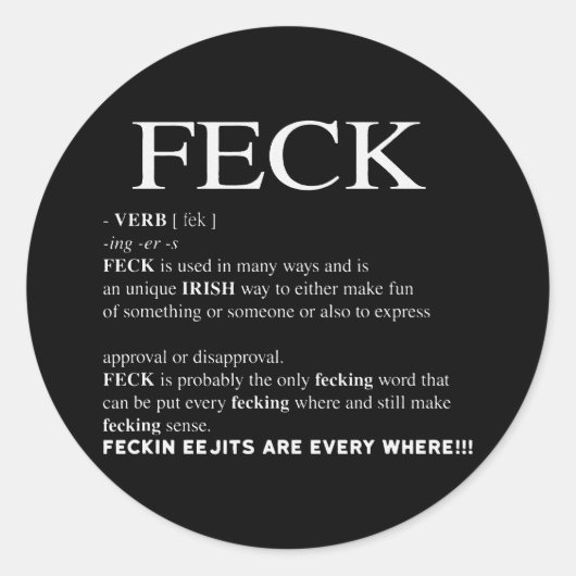 Feck Irish Definition grappige patrick day Ronde Sticker (Voorkant)