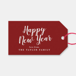 Fed Red Happy Nieuwjaarsfeestdag Cadeaulabel
