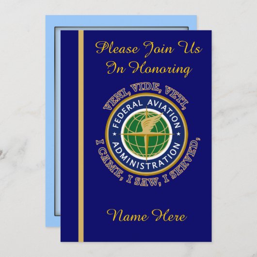 Federal Aviation Agency VVV Uitnodiging tot uittre (Voorkant / Achterkant)