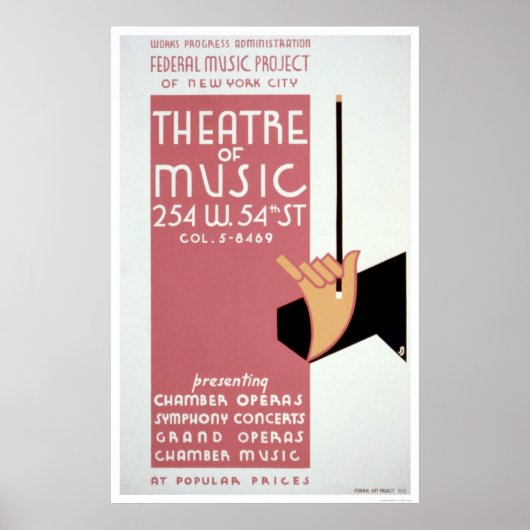Federale Muziek New York 1940 WPA Poster (Voorkant)