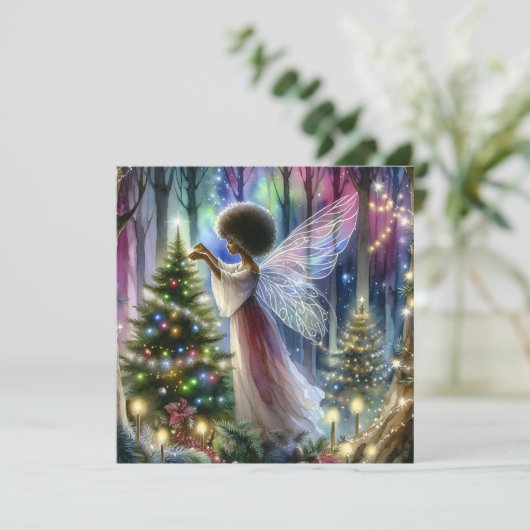  fee decoreren van de kerstboom feestdagenkaart (Staand voorkant)