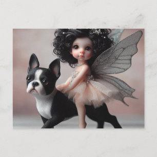 Fee die een Boston Terrier Fantasy rijdt Briefkaart