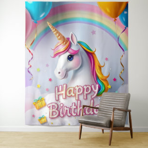 Fee Eenhoorn Feest Achtergrond Verjaardag Banner Wandkleed