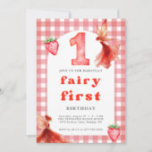 fee eerste 1e Strawberry Gingham verjaardag Kaart (Voorkant)