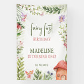 Fee Eerste Verjaardag Achtergrond Betoverd Woud Spandoek (Verticaal)