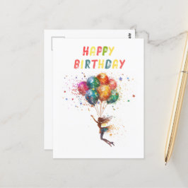 Fee en Ballonnen Kleurrijke Gelukkige Verjaardag Briefkaart
