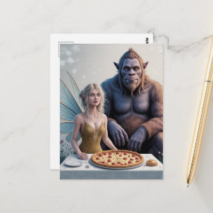 Fee en een Sasquatch pizzafeestje in het bos Briefkaart