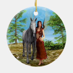 Fee en eenhoorn keramisch ornament