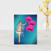 Fee en Roze Zinnia Bloem Fantasie Notitie Kaart (Gele Bloem)