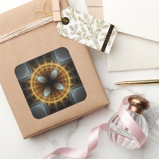  fee fractaal patroon mandala vierkante sticker (Geschenken)