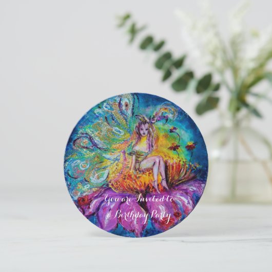 Fee in de nacht goud geel blauw rood glinstert kaart (Staand voorkant)